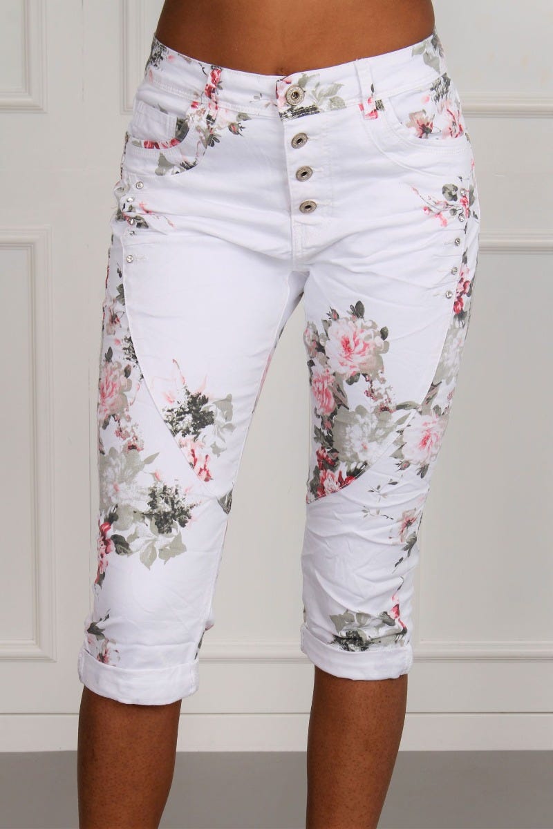 3/4 Jeans m. blommor