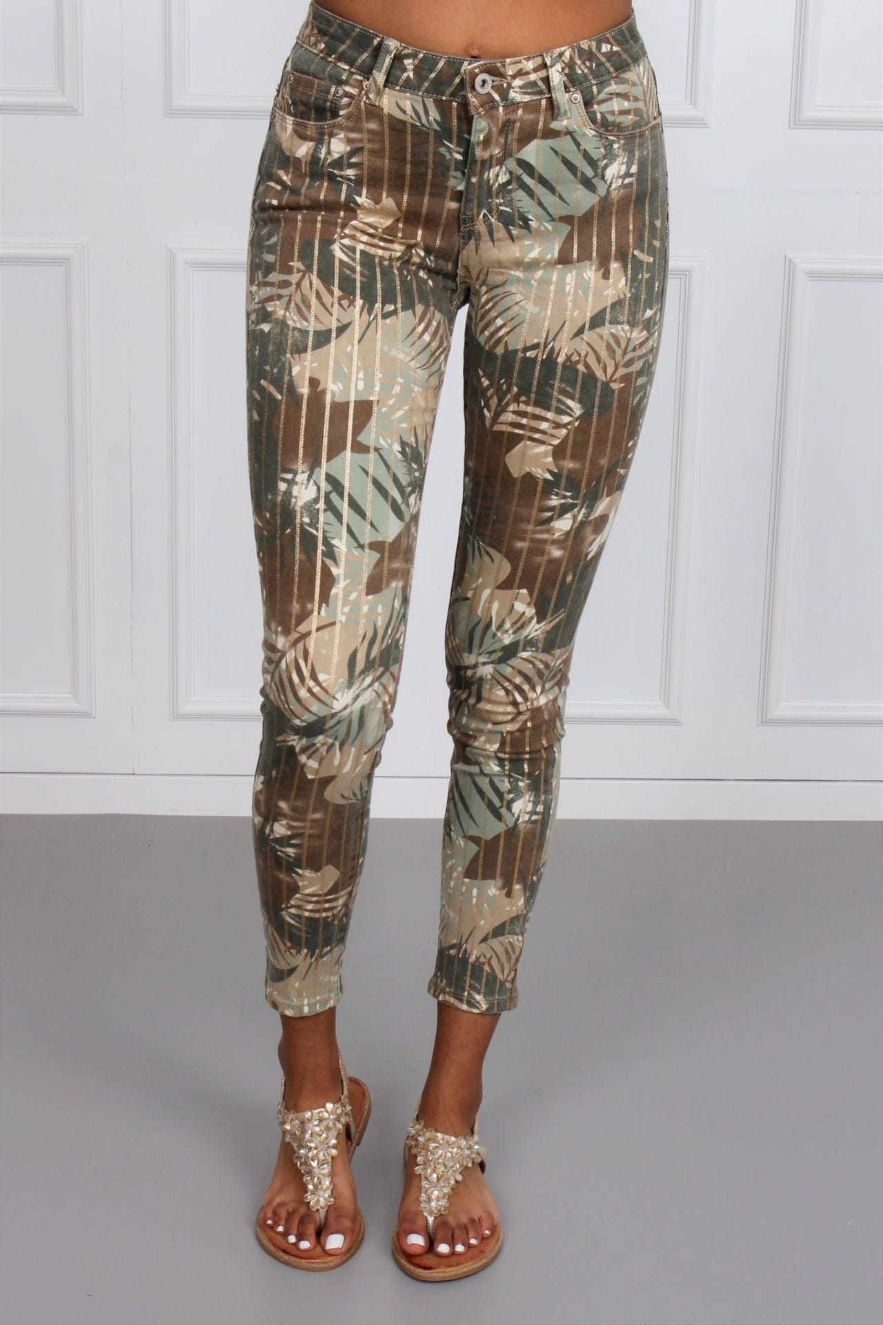 Jeans m. djungelprint, Khaki