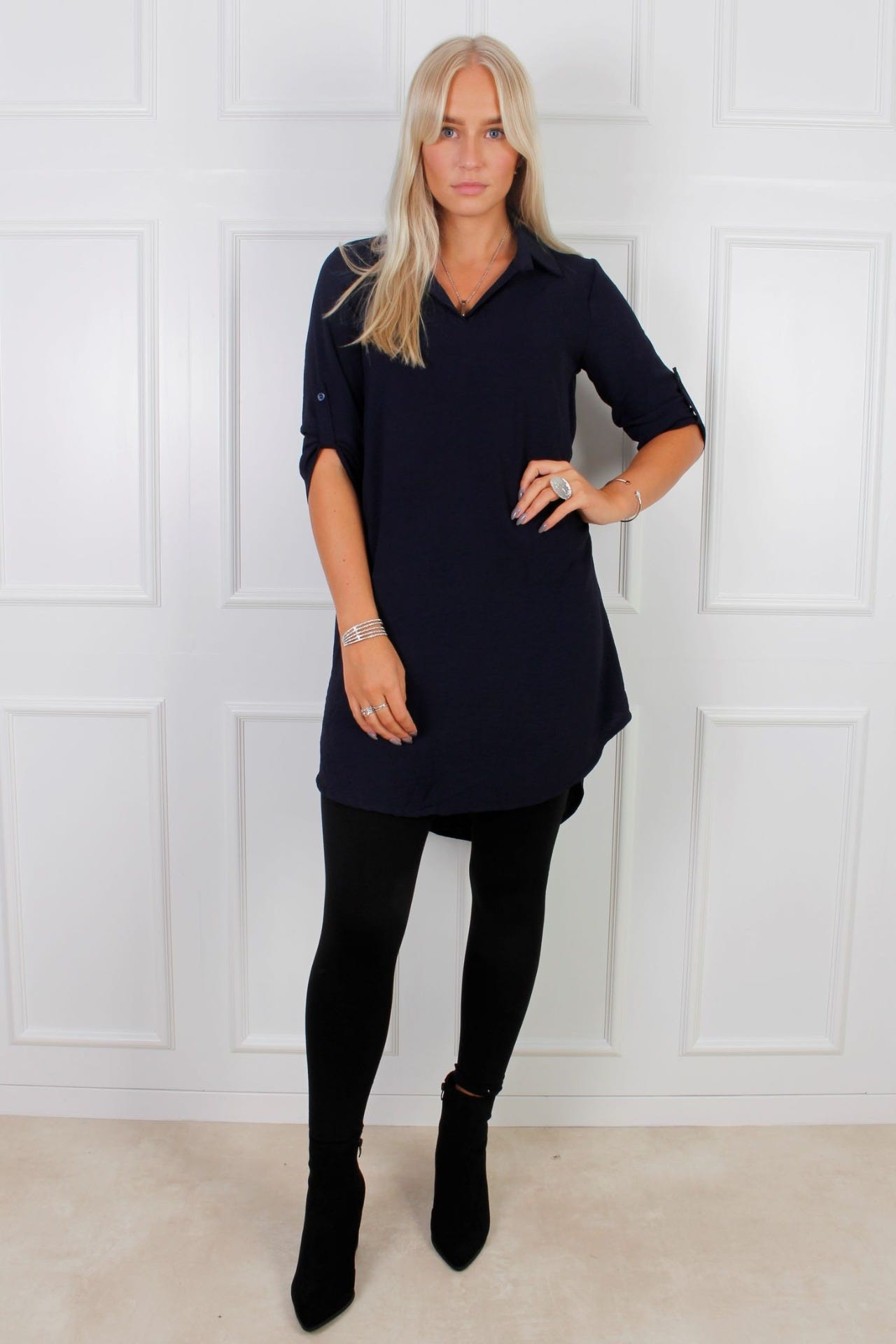 Oversized tunika m. krage, Navy