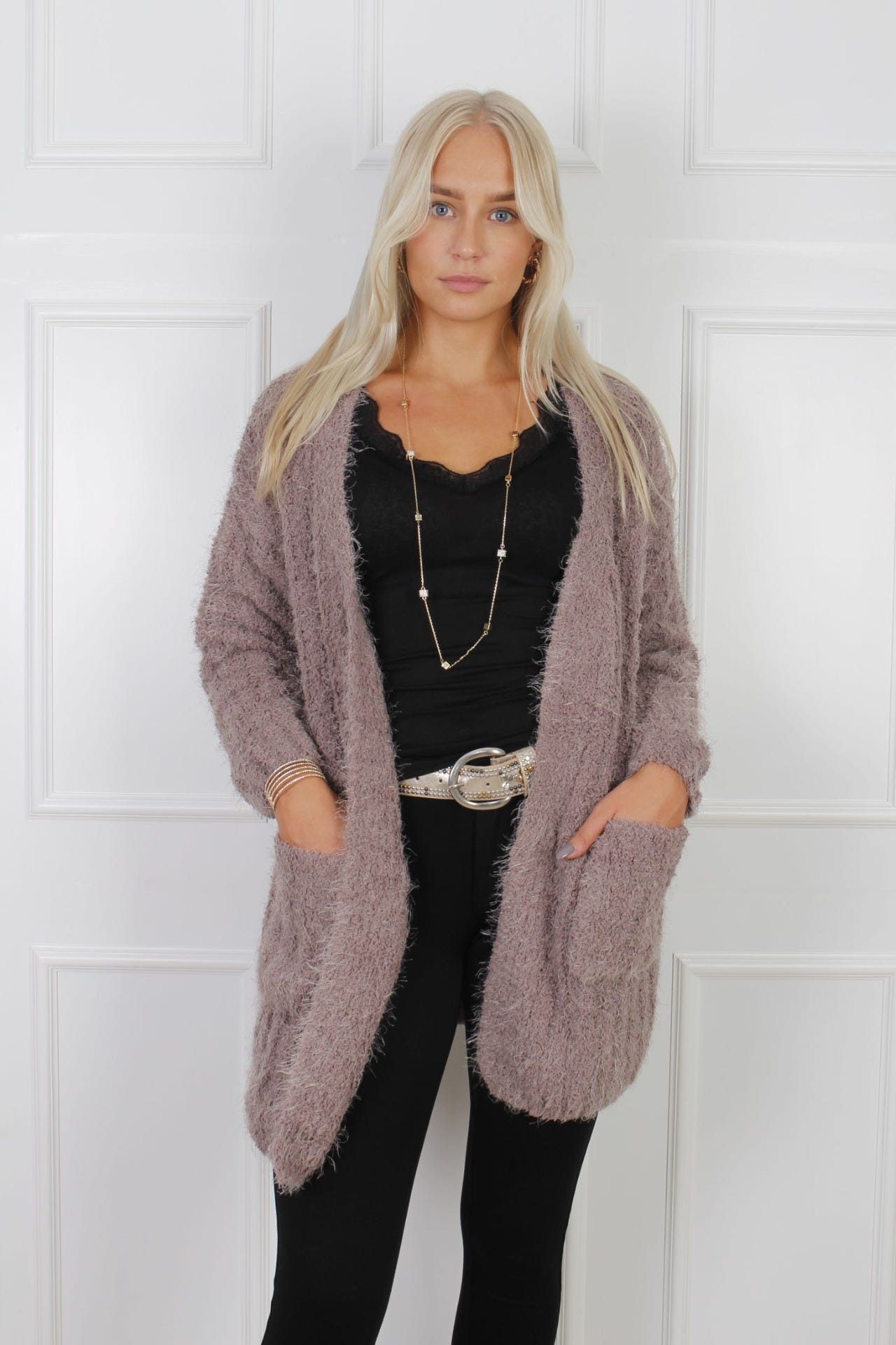 Lurvig cardigan, Taupe