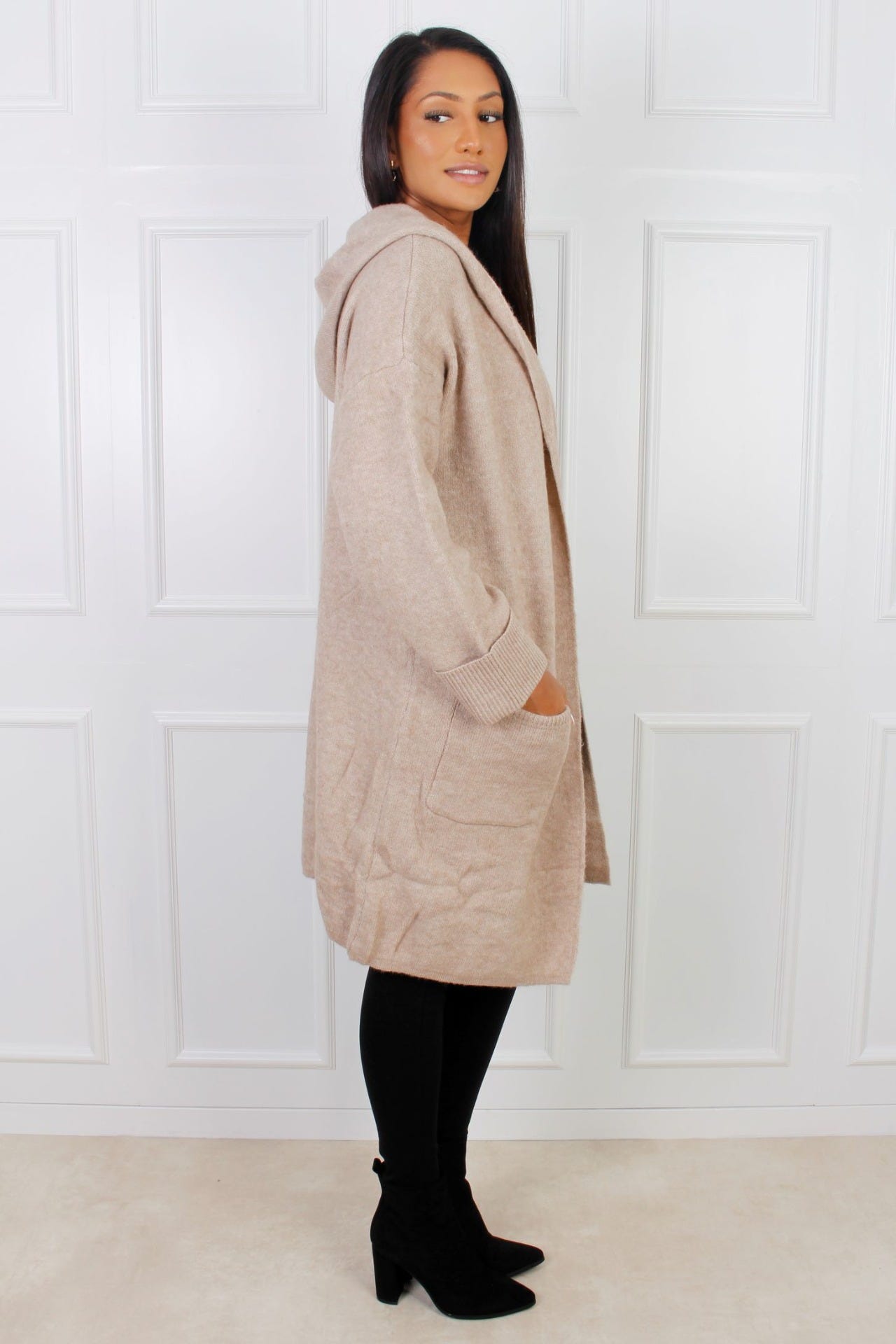 Cardigan med hætte, taupe