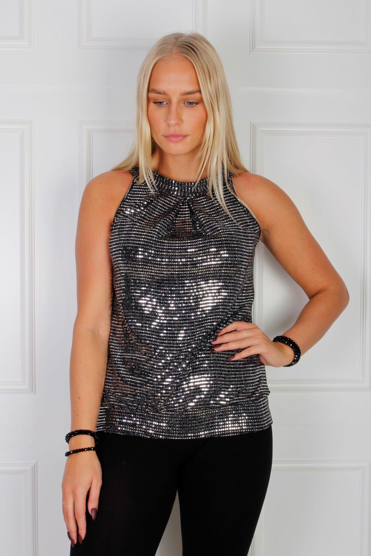 Freja top m. glitter, Silver