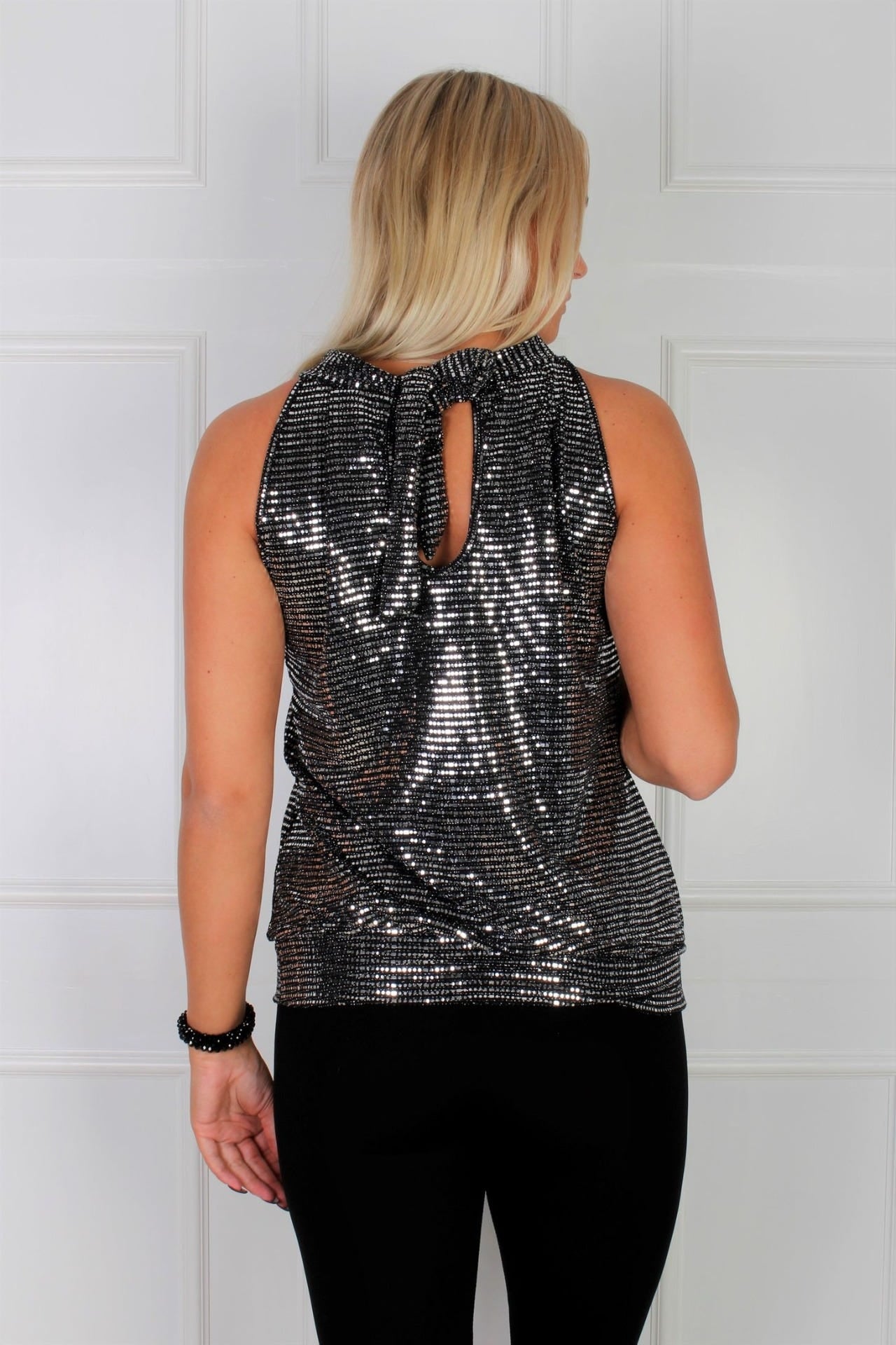 Freja top m. glitter, Silver