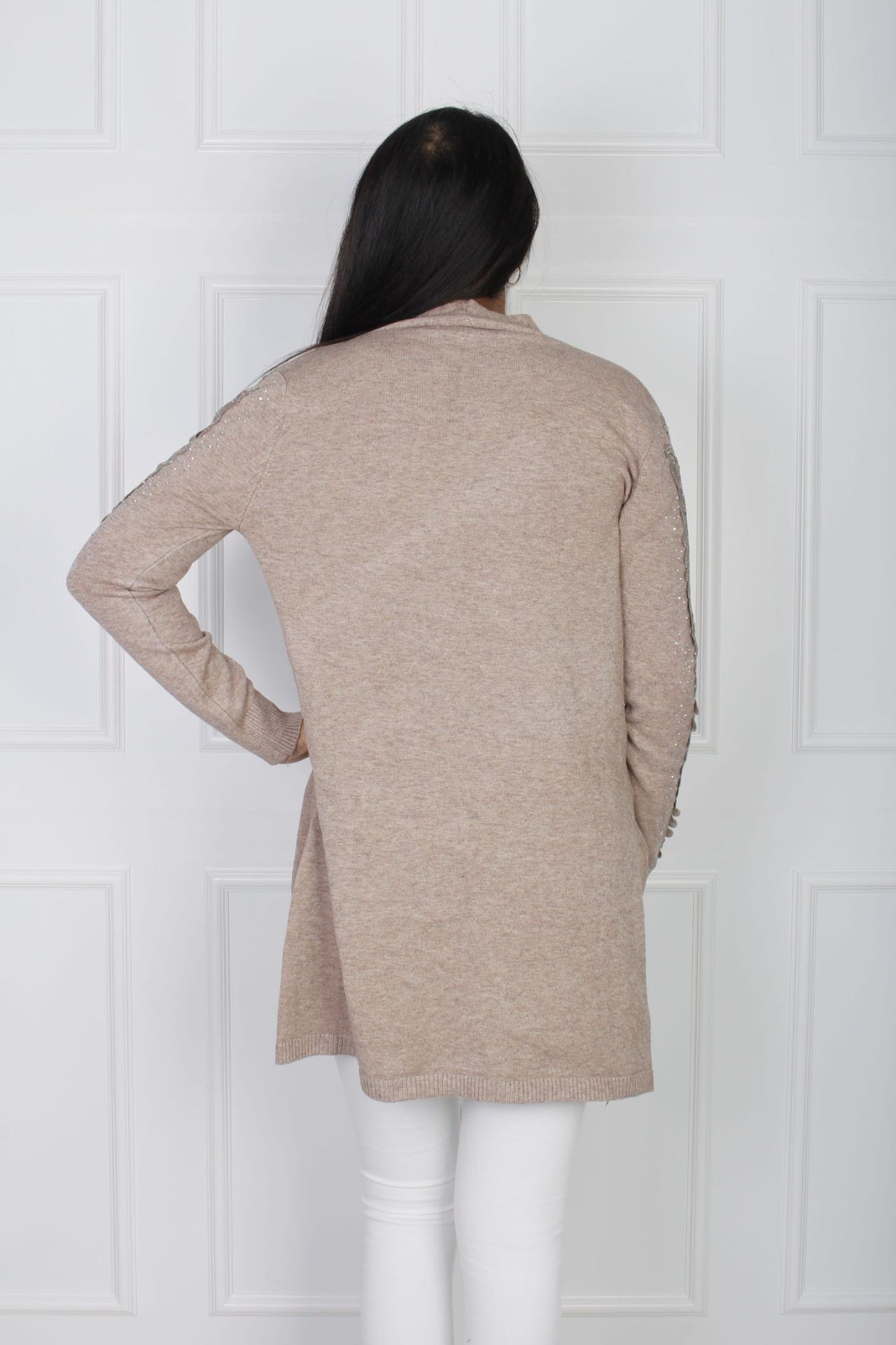 Cardigan m. detaljer, Taupe