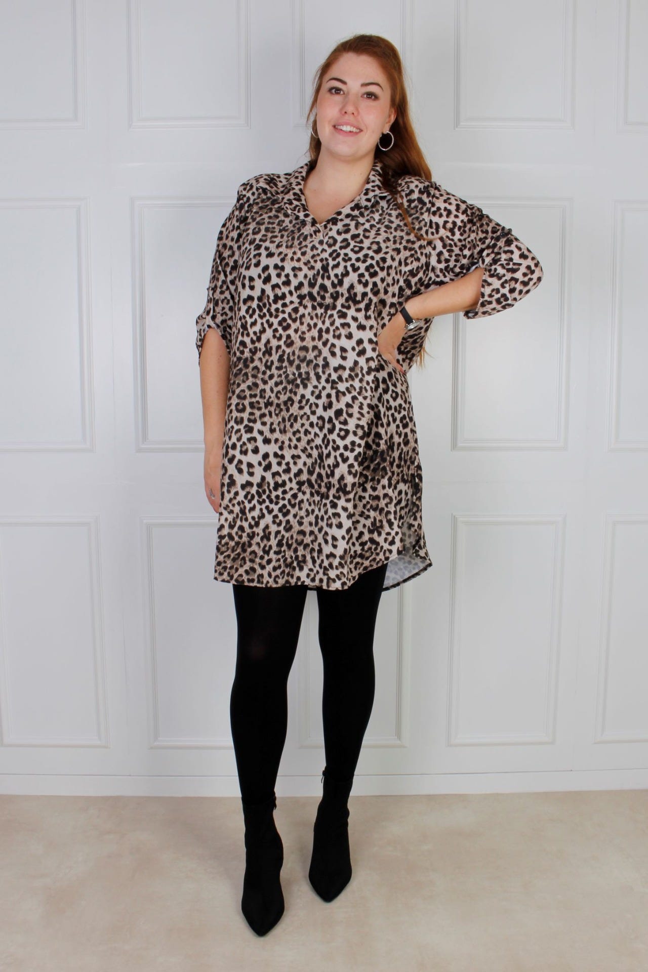 Oversized tunika m. krage, Leopard