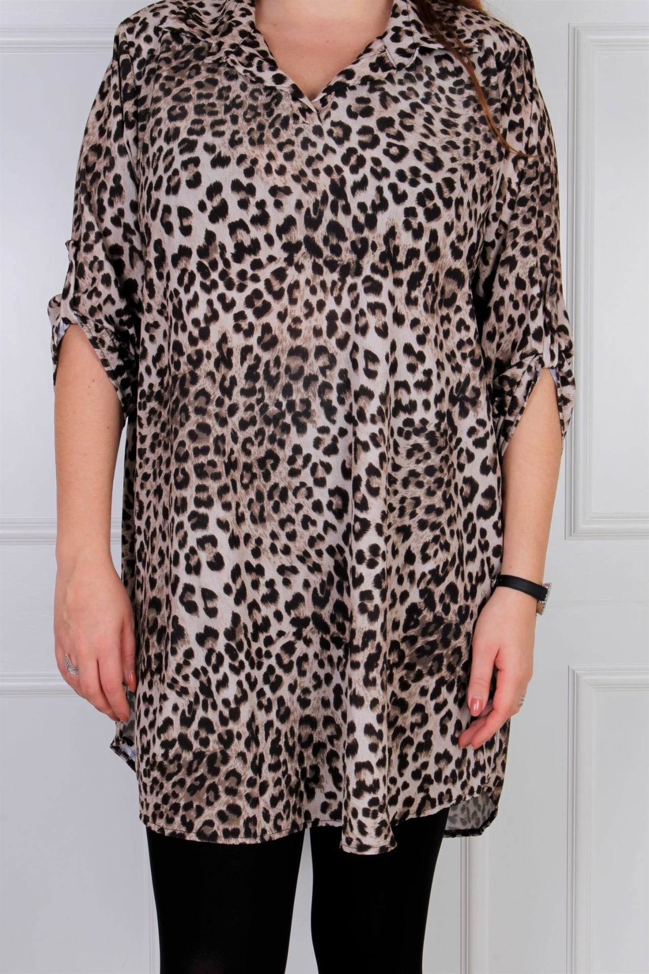 Oversized tunika m. krage, Leopard