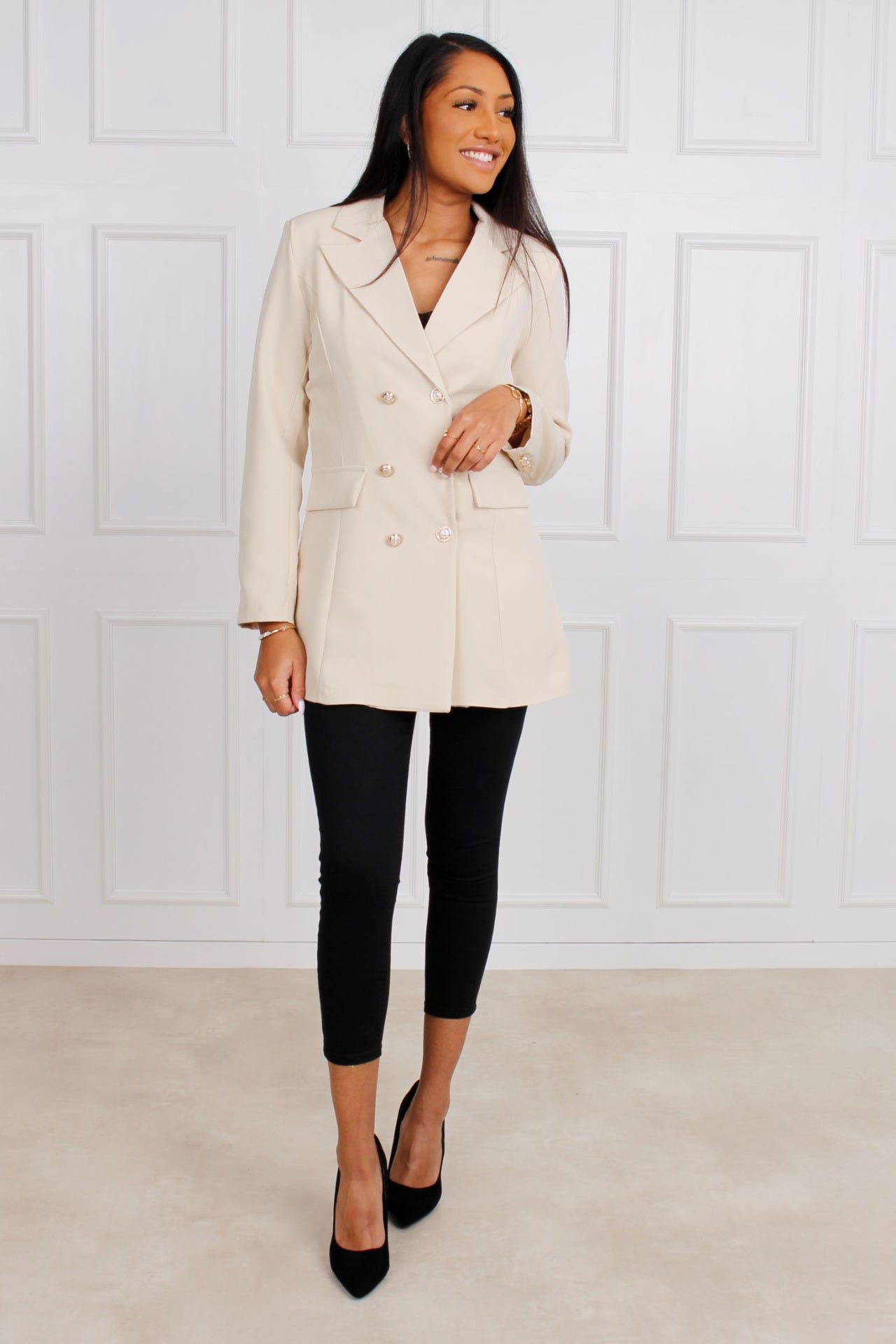 Blazer m. guldknappar, Beige